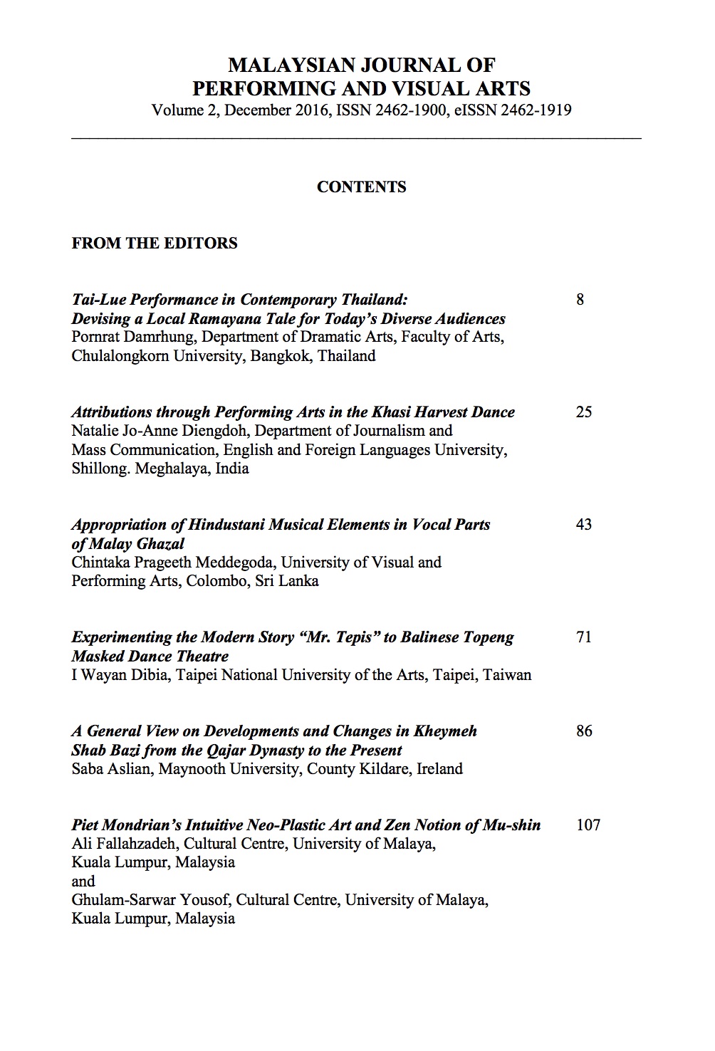 Contents | Malaysian Journal of Performing and Visual Arts