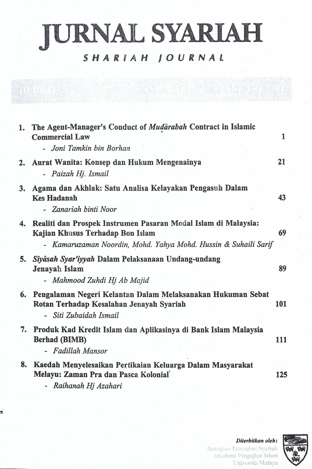 View Vol. 12 No. 2 (2004): Jurnal Syariah