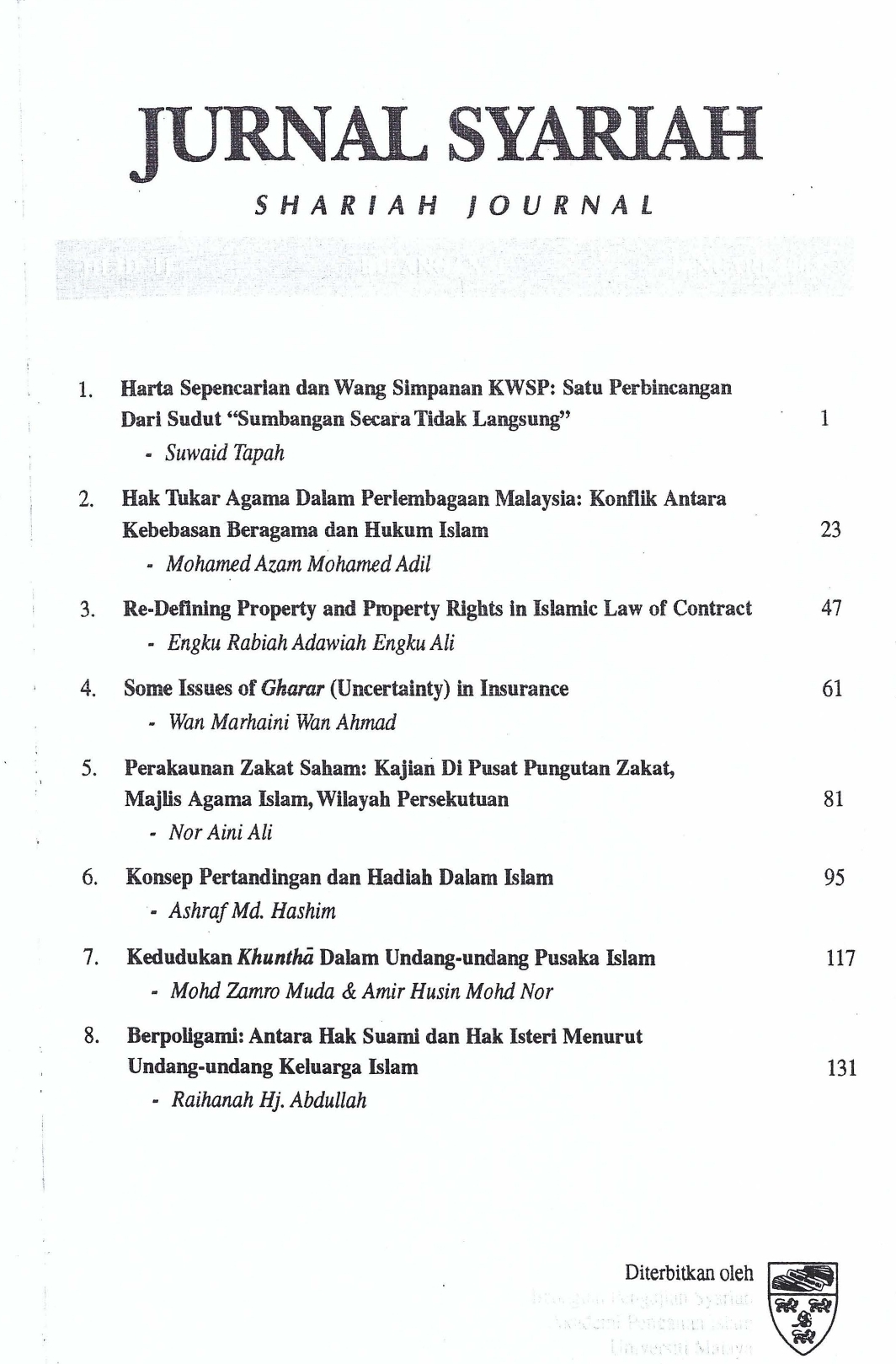 View Vol. 11 No. 2 (2003): Jurnal Syariah
